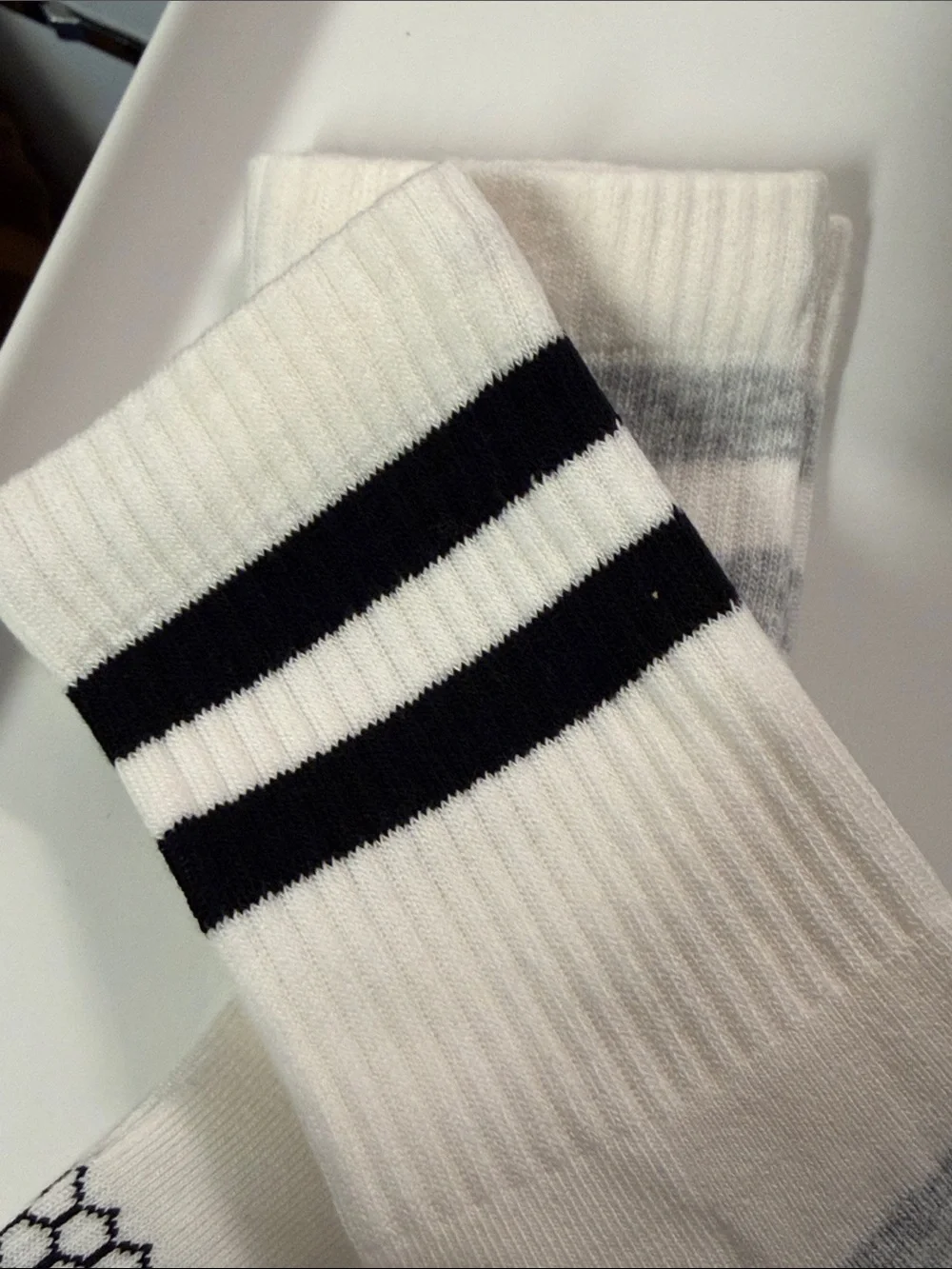 Bombas White Athletic Crew Socks with Gray and Black Accents